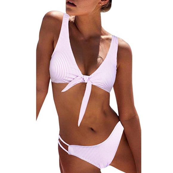 JUST IN - Blue front tie striped bikini - Picture 6 of 8